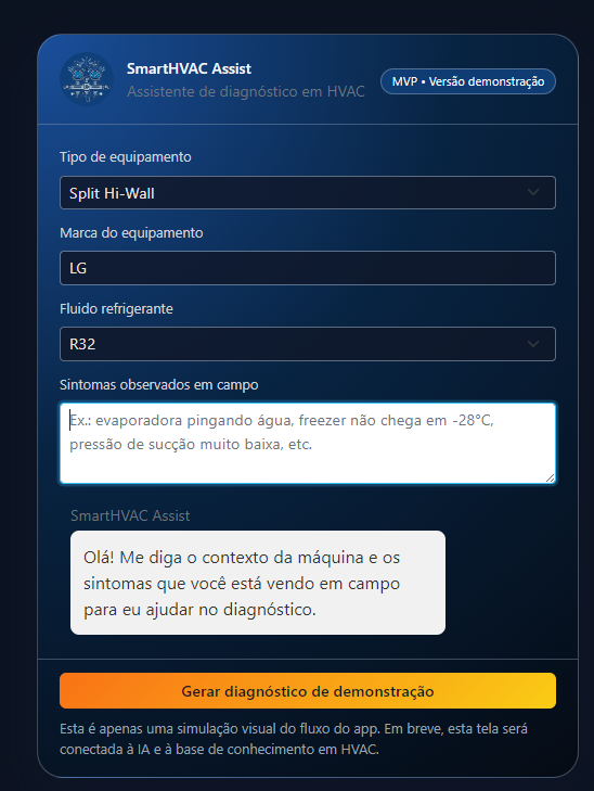 Tela do app SmartHVAC Assist em funcionamento